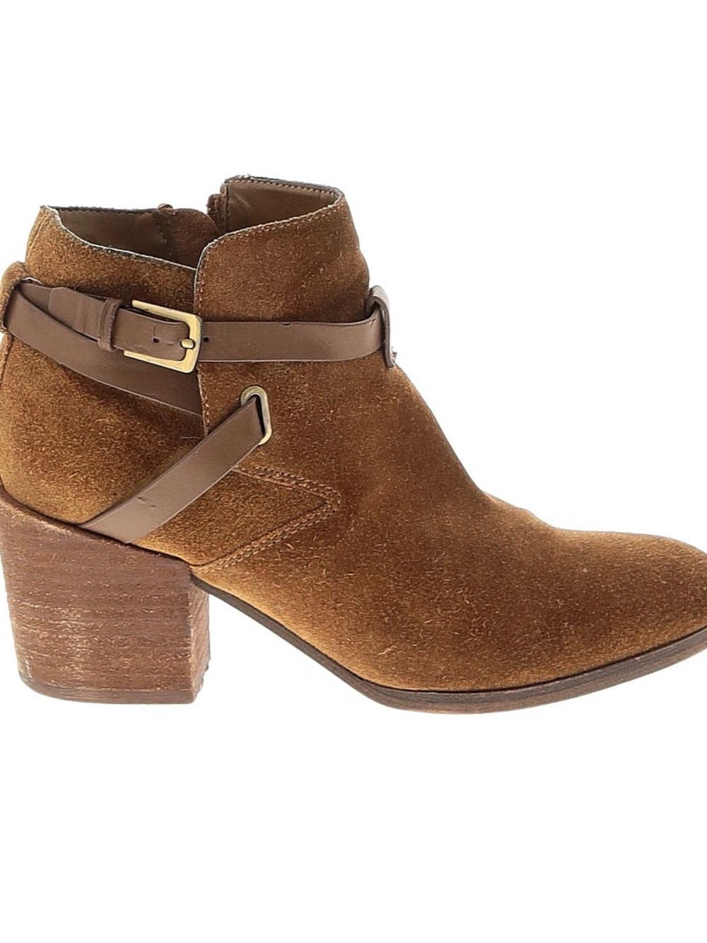Crown Vintage Tan Brown Suede Ankle Boot with Buckle Strap